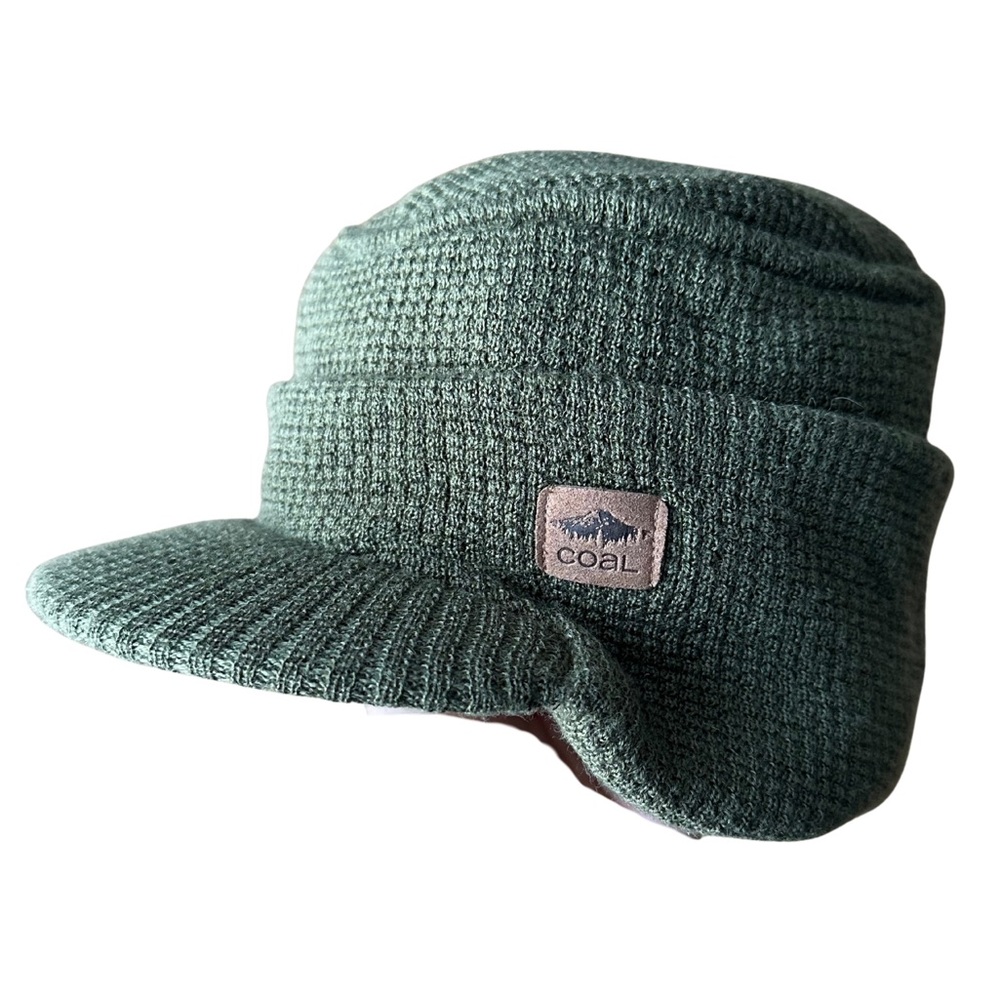 Coal Green Knit Beanie Hat with Hard Brim